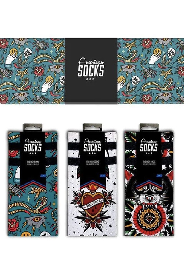 American Socks Tattoo Collection Kojinės| Surfwax Surf stiliaus aprangos parduotuvė nuo 2010| Dovanų Dėžutė