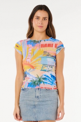 Ripcurl Hotel Malibu Tee| Moteriška vasariška palaidinė| Surfwax Surf stiliaus aprangos parduotuvė nuo 2010