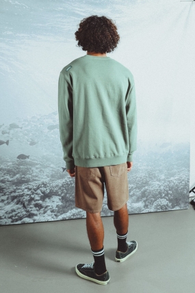 Oxbow FISHLOVE Men's Crew Neck Sweatshirt | 100% Organic Cotton | Elliot Snowman Artwork | Agave Green | Surfwax
