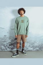 Oxbow FISHLOVE Men's Crew Neck Sweatshirt | 100% Organic Cotton | Elliot Snowman Artwork | Agave Green | Surfwax
