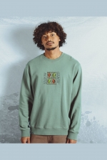 Oxbow FISHLOVE Men's Crew Neck Sweatshirt | 100% Organic Cotton | Elliot Snowman Artwork | Agave Green | Surfwax