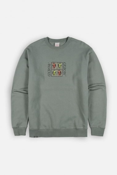 Oxbow FISHLOVE Men's Crew Neck Sweatshirt | 100% Organic Cotton | Elliot Snowman Artwork | Agave Green | Surfwax