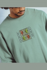 Oxbow FISHLOVE Men's Crew Neck Sweatshirt | 100% Organic Cotton | Elliot Snowman Artwork | Agave Green | Surfwax