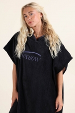 Oxbow ICON Black Beach Poncho | 100% Cotton Terry | Graphic Print | Surf Changing Poncho | Surfwax