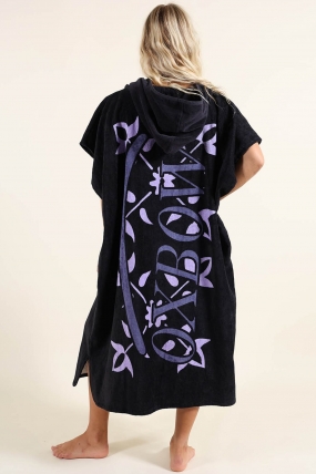 Oxbow ICON Black Beach Poncho | 100% Cotton Terry | Graphic Print | Surf Changing Poncho | Surfwax