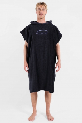 Oxbow ICON Black Beach Poncho | 100% Cotton Terry | Graphic Print | Surf Changing Poncho | Surfwax