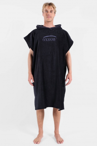 Oxbow ICON Black Beach Poncho | 100% Cotton Terry | Graphic Print | Surf Changing Poncho | Surfwax