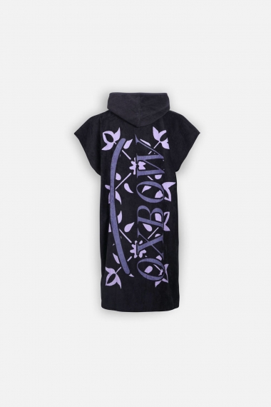Oxbow ICON Black Beach Poncho | 100% Cotton Terry | Graphic Print | Surf Changing Poncho | Surfwax