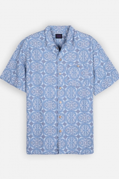Oxbow DARTS Men's Printed Shirt | Cotton Linen |Smart Casual Short Sleeve Shirt | Surfwax Surf Clothing Shop Since 2010