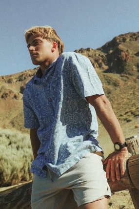 Oxbow DARTS Men's Printed Shirt | Cotton Linen |Smart Casual Short Sleeve Shirt | Surfwax Surf Clothing Shop Since 2010