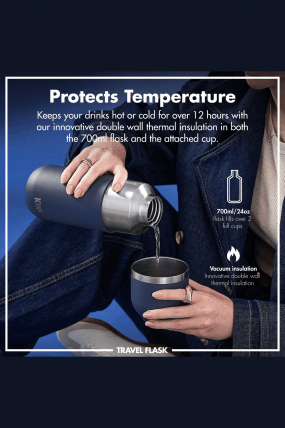 Ion8 Vacuum Insulated Flask 700ml | Travel, Work And Outdoor Adventures | Keeps Drinks Hot Or Cold For Over 12 Hours 