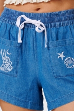 RipCurl Catalina Islands Chambray Moteriški Šortai | Medvilniniai Vasariniai Šortai | Patogūs Laisvalaikio Šortai Kelionėms