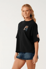 RipCurl Surf The World Boxy Moteriški Marškinėliai | Oversized Medvilniniai Marškinėliai | Boxy Fit Marškinėliai Laisvalaikiui