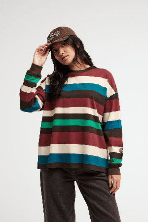 Quiksilver Sibbald Moteriški Marškinėliai Ilgomis Rankovėmis | Java Stripe | Surfwax