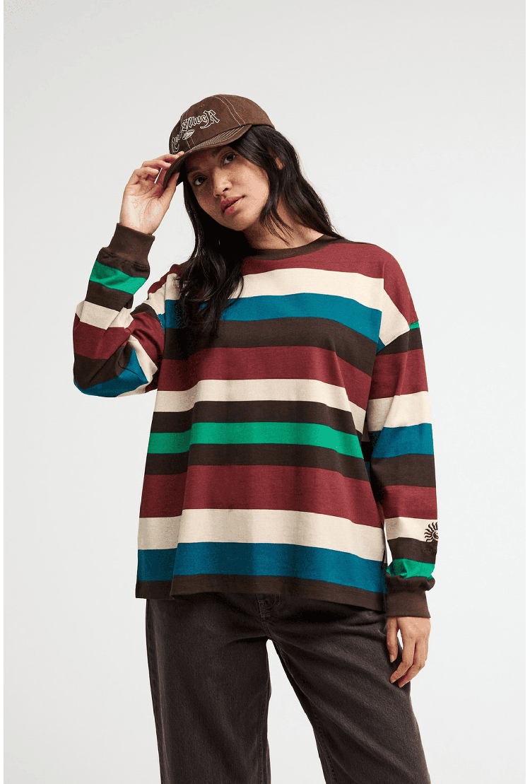 Quiksilver Sibbald Moteriški Marškinėliai Ilgomis Rankovėmis | Java Stripe | Surfwax