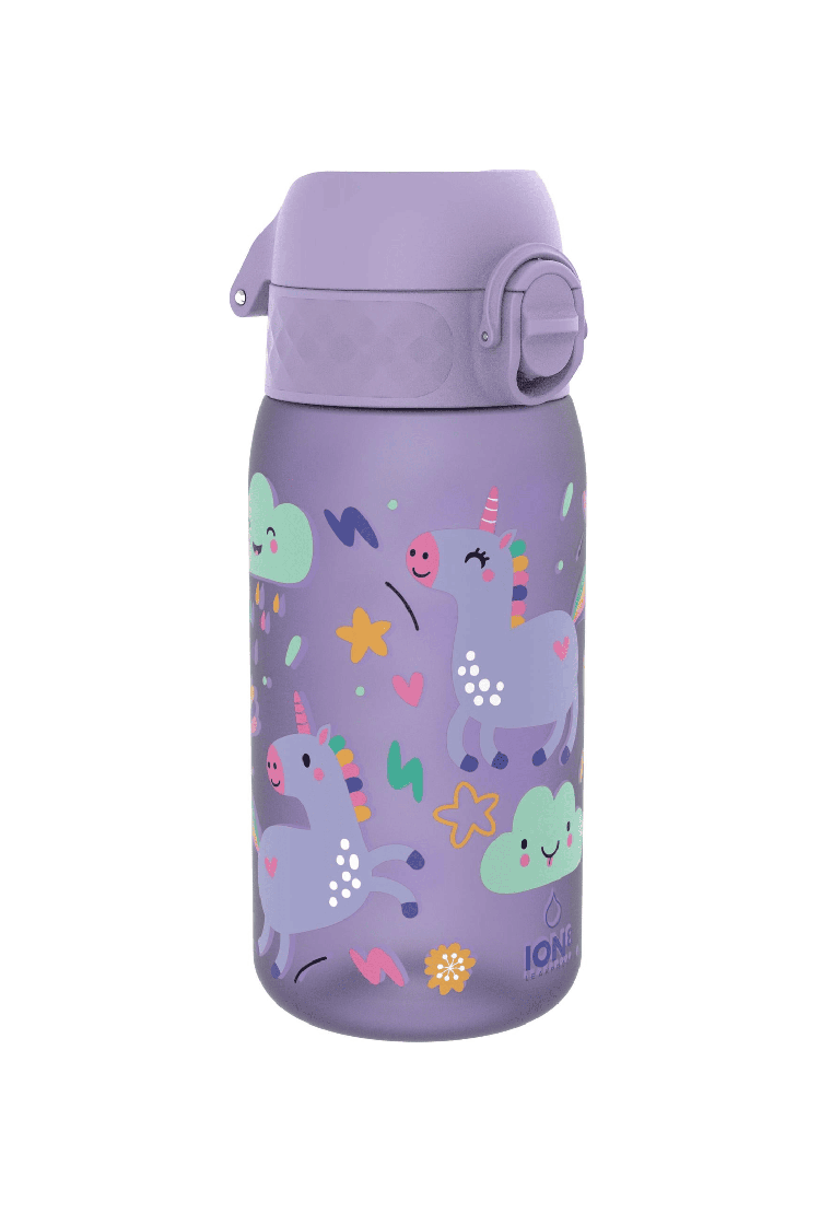 Ion8 Pod Leak Proof Kids Water Bottle 350ml | Leak Proof Bottle | BPA Free Bottle | Purple Unicorns | Surfwax