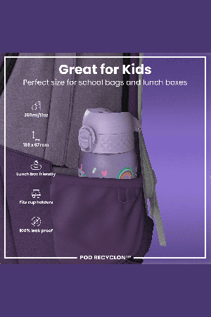 Ion8 Pod Leak Proof Kids Water Bottle 350ml | Leak Proof Bottle | BPA Free Bottle | Purple Unicorns | Surfwax