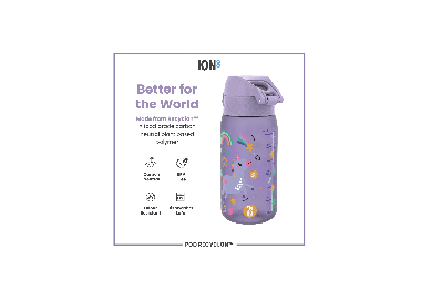 Ion8 Pod Leak Proof Kids Water Bottle 350ml | Leak Proof Bottle | BPA Free Bottle | Purple Unicorns | Surfwax