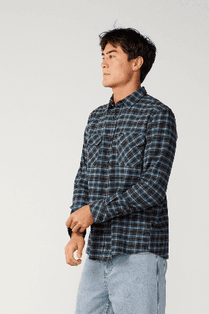 RipCurl Classic Surf Checked In Flannel Vyriški Marškiniai | Washed Black | Surfwax